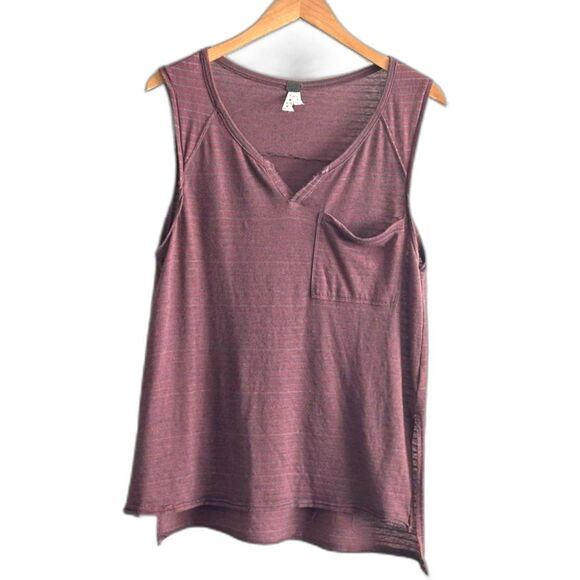We The Free Tops - Free People Striped Tank Top V-neck Pocket Shirt Oversized XS Flowy Maroon Blue